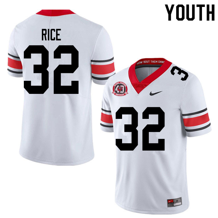 Georgia Bulldogs Youth Monty Rice #32 White 2020 1980 National Champions 40th Anniversary Stitched College UGA Football Jersey 23BX017QX